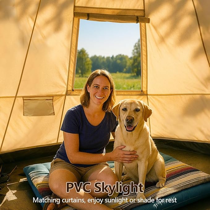 Bell Yurt Tent Waterproof Luxury 4 Season Hot Tent with Stove Jack/Air Conditioner Vents/2 Skylight for Family Outdoor Camping Oxford Glamping Tents for All Year Living