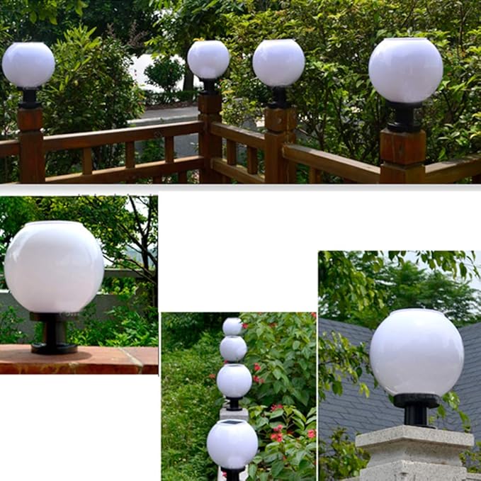 200MM Led Solar Post Light Outdoor Round Ball Landscape Light for Exterior House Garden Yard Patio Fence Deck White Random Base