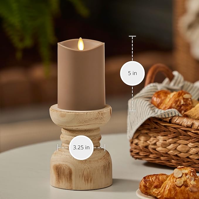 Luminara Outdoor Flameless LED Candle Timeless Taupe 3.25 x 5 Moving Flame Pillar Timer Battery Operated Premium Plastic IPX4 Water Resistance