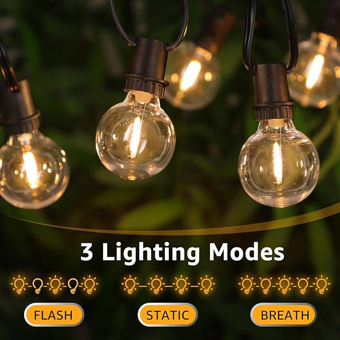 Mlambert 144FT(3x48FT) Solar String Lights with Remote Outdoor Waterproof Patio Light with 54 LED Shatterproof G40 Bulbs(3 Spare) for Yard-Black Wire