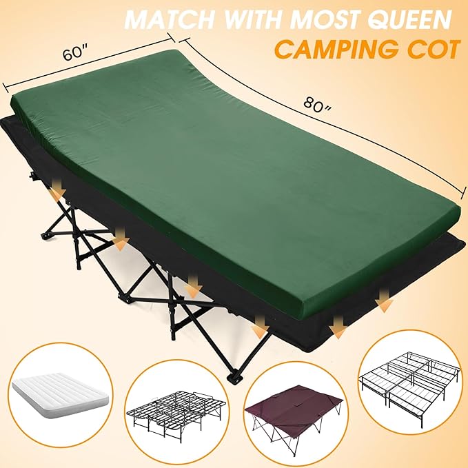 CYMULA Camping Cot Mattress 2in Memory Foam Sleeping PadSoft Warm Non-Slip Camping Mattress Topper with Retaining for AdultsPortable Roll up Pad for Travel(75 x30)（only Mattress）