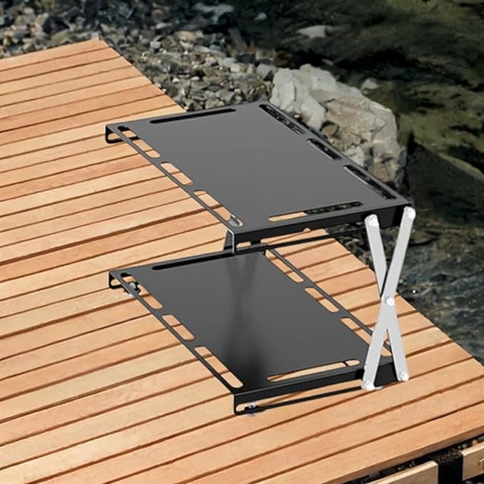 Camping Foldable Storage Rack Outdoor Tabletop Camping Stand Portable Easy to Install Cookware Storage Rack for Barbecue Double Layers