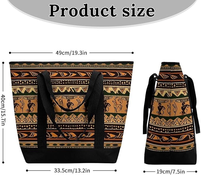 Insulated Shopping BagLarge Reusable Cooler Bags Bohemia Style Traditional African Pattern Printed Foldable Shopping BagTravel Waterproof Shoulder Bag