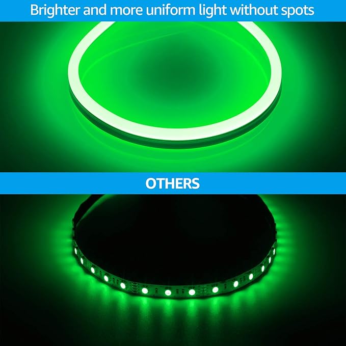 TORCHSTAR Premium 50ft LED Neon Rope Lights Easter &amp Spring Decoration Outdoor IP67 Waterproof 120V UL Plug ETL Listed Connectable Neon Light Strip for Shop Sign Max 3 Sets(150FT) Green Ligh