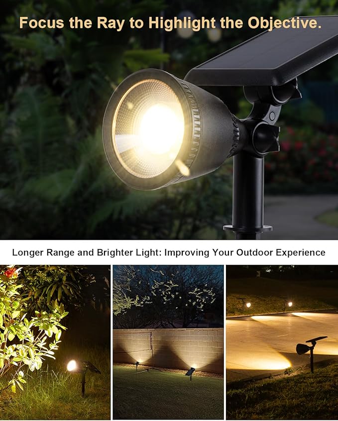 Solar Powered Spot Lights Outdoor Waterproof Super Bright LED Yard Spotlights for Tree Flag Lawn Sculpture Dusk to Dawn Landscape Uplighting for Outside House Wall Garden Backyard Walkway Driveway