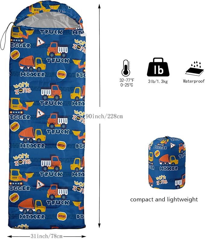 Kids Sleeping Bag for Boys and GirlsMonster Alien Print-Lightweight Warm Portable Outdoor Indoor-Waterproof Cold Weather Resistant Sleeping Bag for Camping Hiking