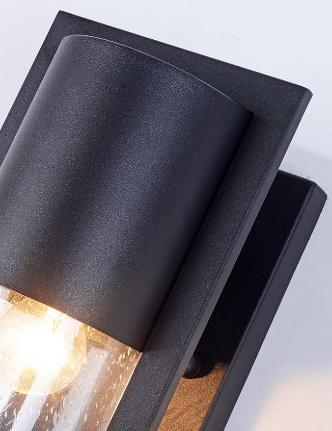 2 Pack Dusk to Dawn Outdoor Wall Lights Modern Farmhouse Outdoor Wall Lanterns Black Porch Light with Seed Glass Modern Waterproof Exterior Light Fixtures Wall Mount Sconce for House Garage Front Door