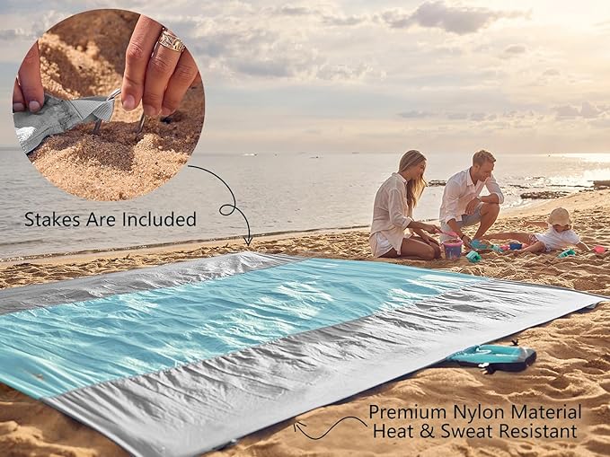WEKAPO Beach Blanket Sandproof Waterproof Extra Large Beach Mat Oversized &amp Compact Sand Free Quick Drying Beach Essentials for Vacation Cruise Picnic &amp Camping with Stakes