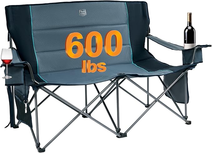 TIMBER RIDGE Oversized Double Camping Chairs Camping Couch 2 Person Camping Loveseat Double Folding Camp Chair with Wine Glass Holder Portable Chair for Outdoor Lawn Chairs Indoor Supports 600LBS