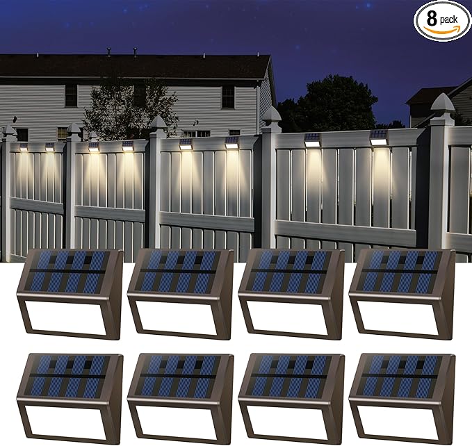 Luminara Solar Step Lights - Weatherproof Outdoor Stair Lighting Solar-Powered Deck Lights for Patio Garden Pathway Warm White Glow (8)