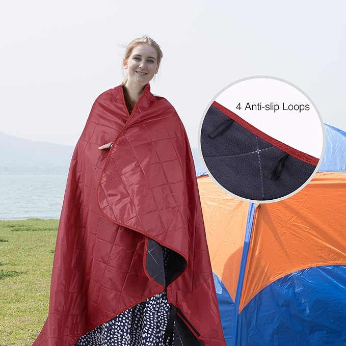 REDCAMP Large Waterproof Stadium Blanket for Cold Weather Soft Warm Fleece Camping Blanket Windproof for Outdoor Sports Red