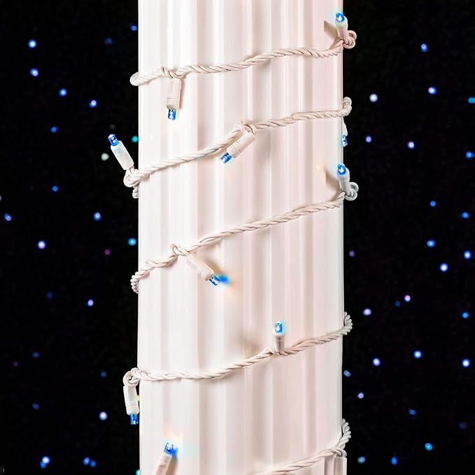Novelty Lights 34ft Christmas String Lights 100 Blue LED Bulbs on White Wire 4 Spacing Connectable Indoor Outdoor Commercial Grade Lighting for Holidays Patio Weddings