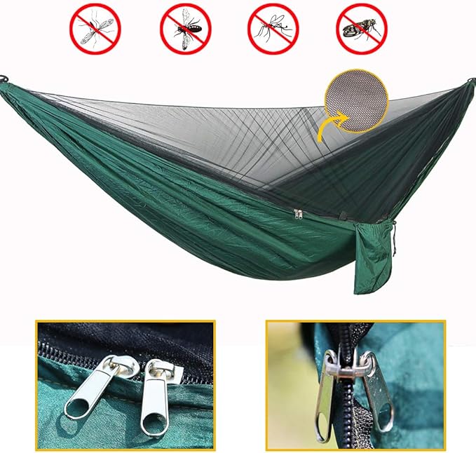 Portable Single Double Nylon High Strength Parachute Hammock Rainfly Set Camping Hammock with Rain Fly Tarp and Mosquito Net Tent Tree Straps Backpacking Hiking Travel Yard Outdoor Activities