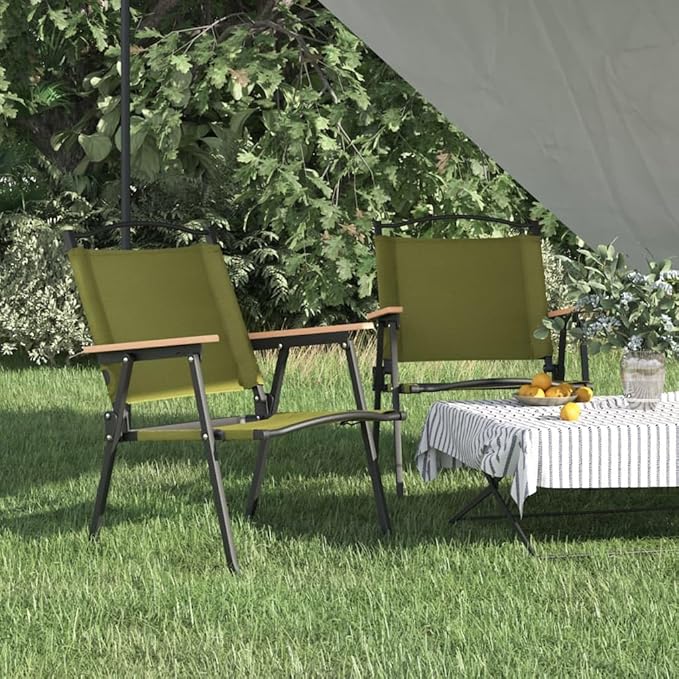 Camping Chair Set of 2 Green Folding Chairs 21.3x21.7x30.7 500D Oxford Steel Frame Lightweight for Garden/Camping