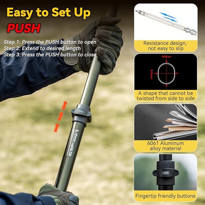 HIKEMAN Tarp Poles-Heavy Duty Aluminum Telescoping Tent Poles - Adjustable Set of 2 for Canopy Awning and Hiking