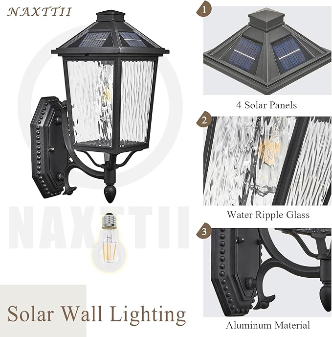 Solar Outdoor Wall Lights 15 Inch Height Dusk to Dawn Solar Sconce Lights Outdoor with Remote Control Black Exterior Porch Lights Wall Mount for House Porch Yard Hallway and Garage