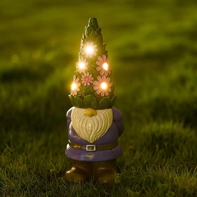 Nacome Solar Garden Outdoor Statues Gnome with Succulent and 7 LED Lights - Lawn Decor for Patio Balcony Yard Ornament - Chrismtas Gifts for Mom Grandma