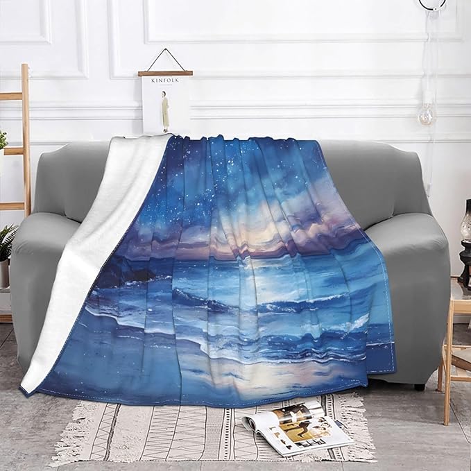 Late Night Coastline Soft Fleece Blanket 60 * 50 inch Soft Sofa Blanket Suitable for Sofa Camping Travel Night Cover Blanket