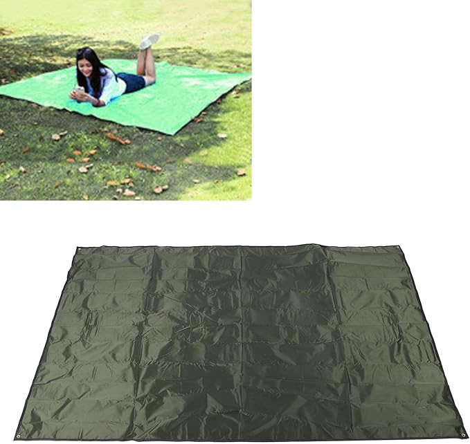 Camping Tent Tarp Water Proof Beach Mat Tent Floor Saver Oxford Cloth Picnic Blanket Sunshade for Outdoor Camping Beach Picnic Family Gathering 240x220cm with Storage Bag (OD Green)