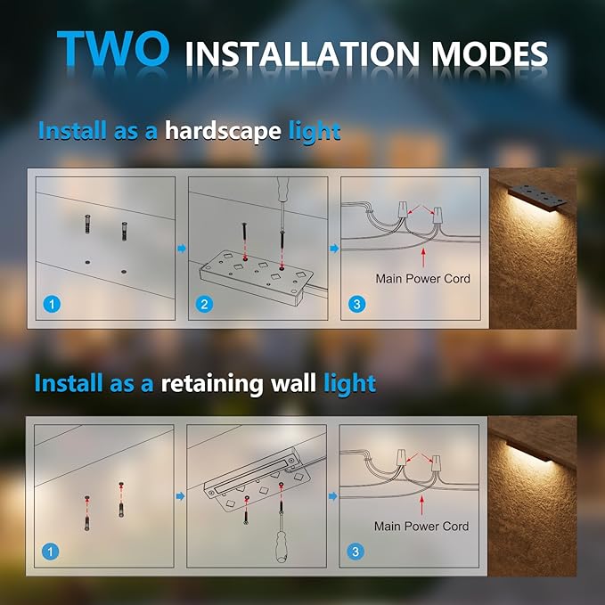 VOLISUN 24 Pack 7 Inch Retaining Wall Lights Waterproof LED Hardscape Lighting Cuttable Low Voltage Landscape Lighting 12V Paver Lights 3W Outdoor Step Lights 2700K Soft White ETL