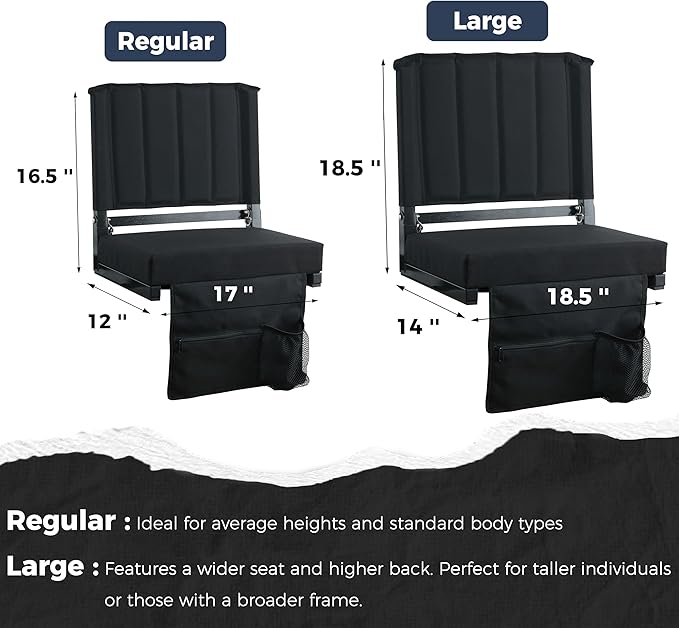 SPORT BEATS Stadium Seats with Back Support Bleacher Chairs with Back and Cushion Thick Padded Bleacher Seats Includes Shoulder Strap Black 1pc Large - 18.5 W x 14 D x 18.5 H