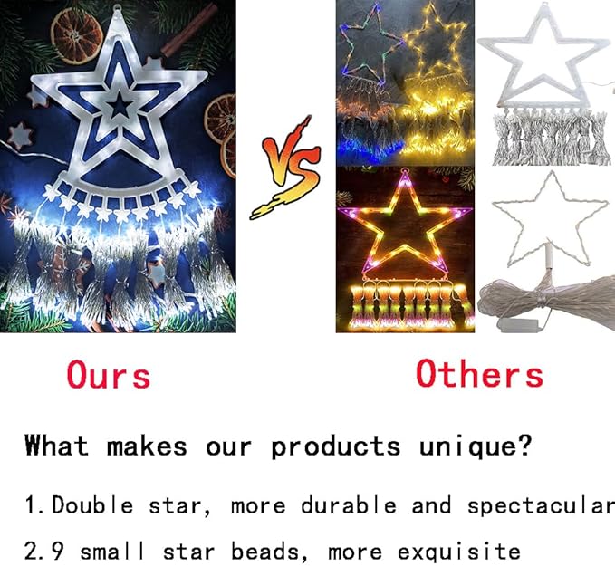 Aokudoni Christmas Decorations Outside 12.6FT 350 LED 8 Modes Star Christmas Lights Outdoor for House Yard Porch Holiday Decoration Cool White