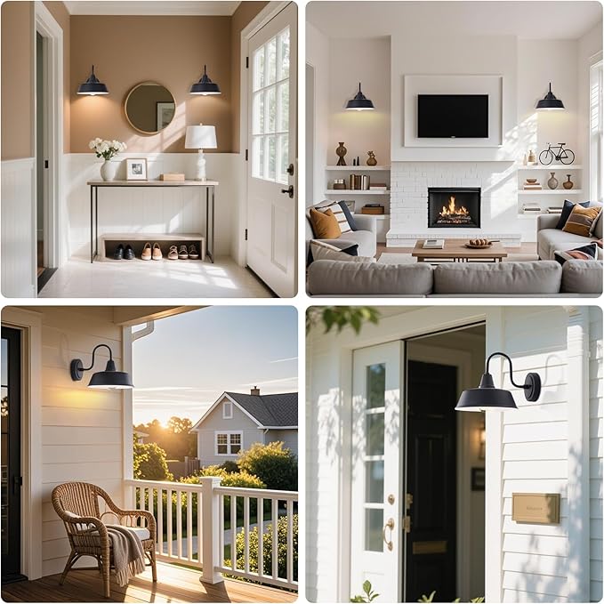 Matte Black Outdoor Gooseneck Barn Light for Porch 10 Inch Dome Farmhouse Exterior Wall Lighting with Wall Mount Outside Wall Sconce Light Fixture for House Porch Garage
