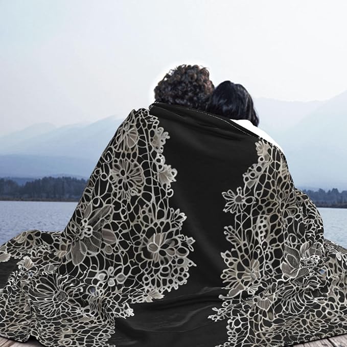 Lace Background 60x50 Printed Soft Fleece Blanket for Sofa Bed and Camping - Cozy Blanket for Travel Picnics Nighttime Use