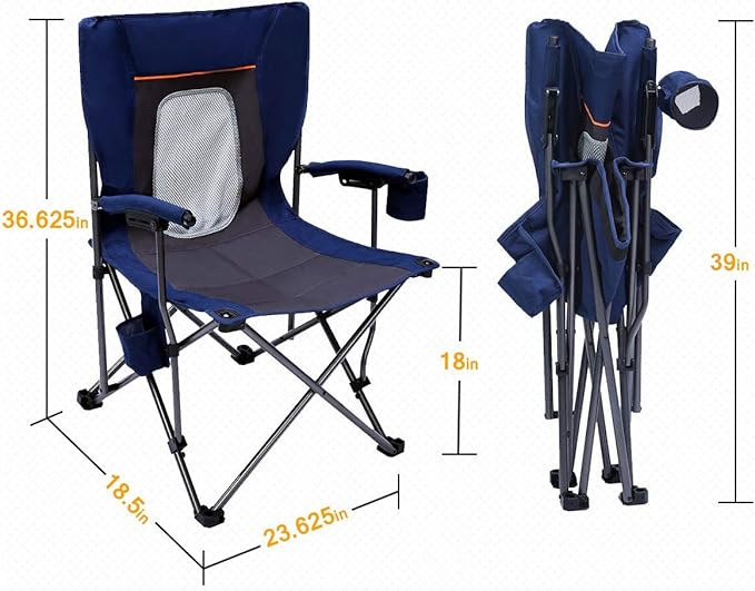 PORTAL Folding Camping Chair Comfortable Portable Lawn Chairs Lightweight Foldable Outdoor Camp Chair for Adults Supports up to 300 lbs Blue
