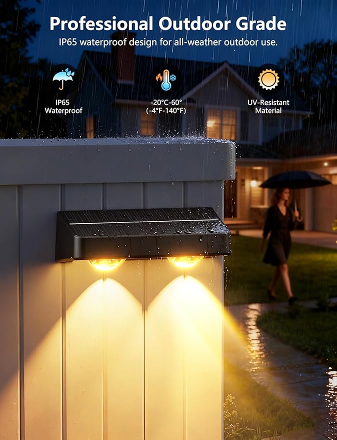 Solar Fence Lights 8 Pack 9 Colors &amp 11 Lighting Modes Solar Wall Lights Outdoor Waterproof IP65 RGB Color Changing Fence Lights Solar Powered for Garden Yard Patio Deck Step Patio Wall