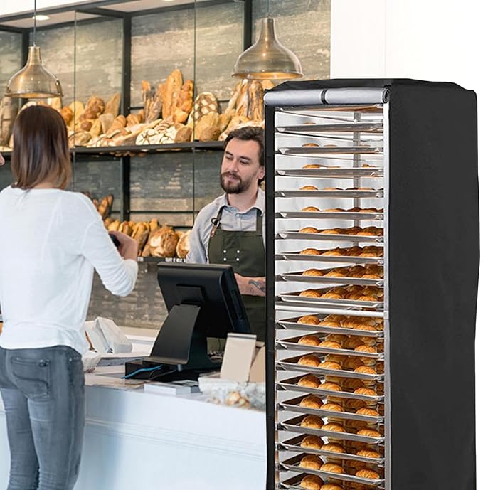 Pan Rack Cover – 420D Silver Coated Oxford Cloth 59x72x163cm | Zippered Single Door Bread Cake Storage Rack Protector | Waterproof Dustproof Cover For Bakery Kitchen Catering Equipment