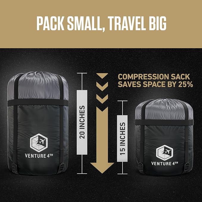 VENTURE 4TH Backpacking Sleeping Bag – XXL Double and Single Sizes - Lightweight Warm &amp Cold Weather Sleeping Bags for Adults Kids &amp Couples – Ideal for Hiking Camping &amp Outdoor Adventu