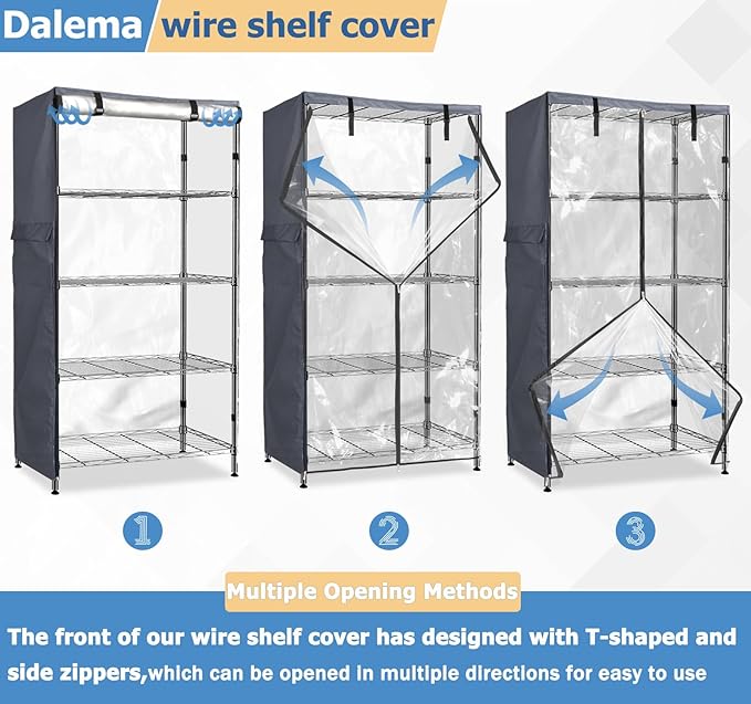 Waterproof Shelf Cover600D Heavy Duty Dustproof Storage Wire Rack CoversOutdoor Shelving Covers for Wire Shelves with Zipper 30''x14''x62''Clear Front.