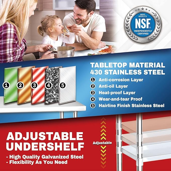 DuraSteel 30x18 NSF Stainless Steel Cart Work Table - Heavy Duty Rolling Food Prep Table - Metal Utility Cart on Wheels Caster Grill Stand Microwave Outdoor Kitchen Tables Countertop Island Large Top