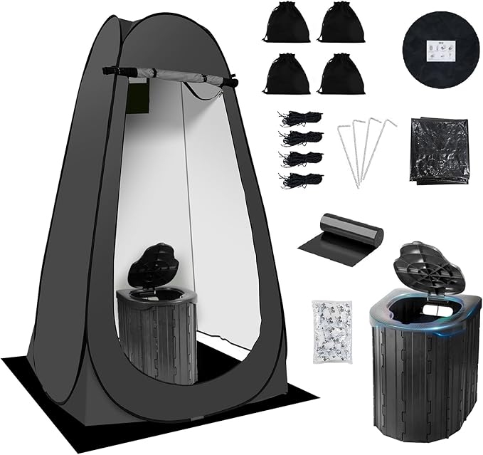 Camping Toilet Kit with Pop Up Privacy Tent X Large Portable Folding Toilet Potty for Adults Outdoor Camp Shower TentsChanging Room with Carry Bag