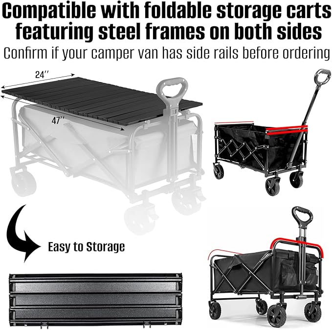 Metal Tabletop Board for Wagons CartFoldable Table 47x24 Heavy Duty for WagonAlloy Board with Load Capacity 68LBSCamping Essential and Gear for Outdoor Party with Family and Friends(Black)