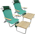 Folding Backpack Beach Chair 2 Pack for Adults &amp Teens Aluminum 5-Position Lay Flat Lounge Chair with Camping Bamboo Table 200LBS Beach Reclining Chair Outdoor with Cooler Bag Green