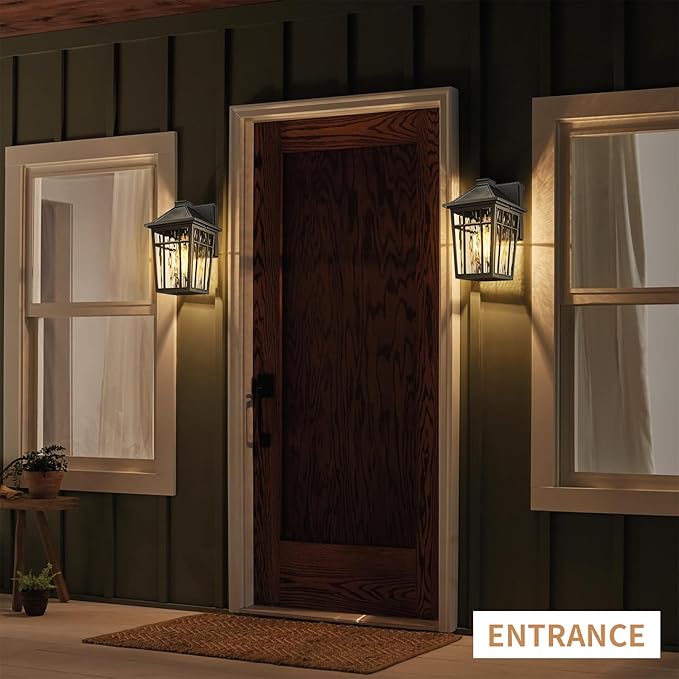 Darkaway Outdoor Wall Lights for House Exterior Lighting Fixtures Wall Mount Porch Lights Waterproof Outdoor Sconce Lights with Water Ripple Glass for Patio Hallway Garage