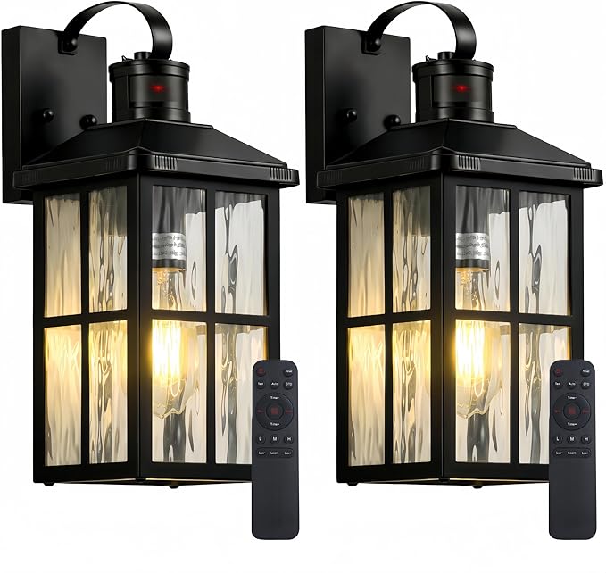 2 Pack Motion Sensor Outdoor Porch Light: Dusk to Dawn Weatherproof Exterior Wall Lights Fixture Black Outside Coach Lamp for House Garage Patio Front Door