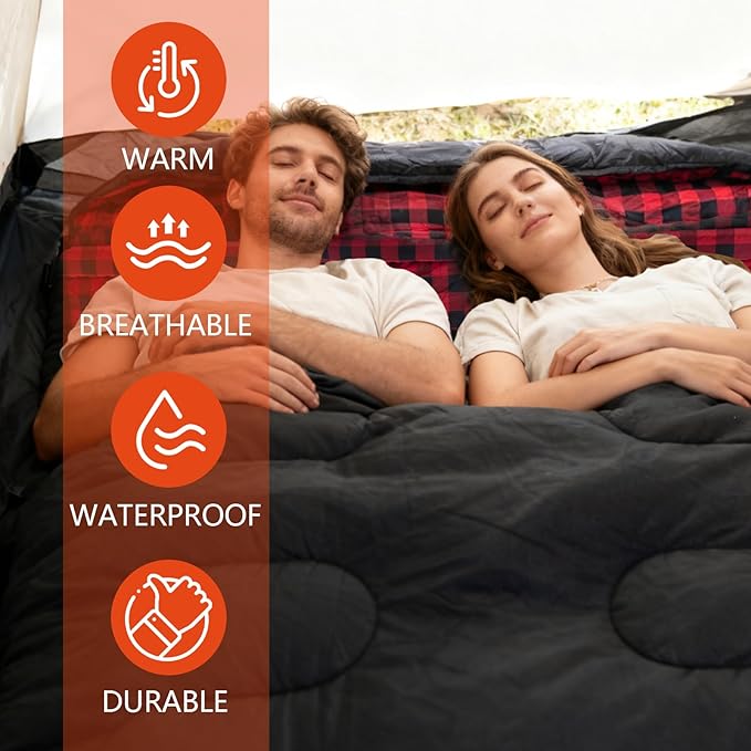 0 Degree Double Sleeping Bag for Adults Queen Size 2 Person Sleeping Bag for Cold Weather with Compression Sack for Car Camping Hunting and Tent Camp