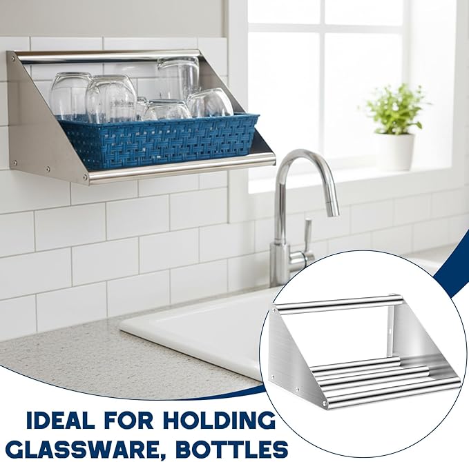 Zonon 22 Inch Stainless Steel Tubular Wall Mount Shelf for Glass Rack and Dish Drying Commercial Grade for Home Bar Restaurant Kitchen Milk Tea Shop Use