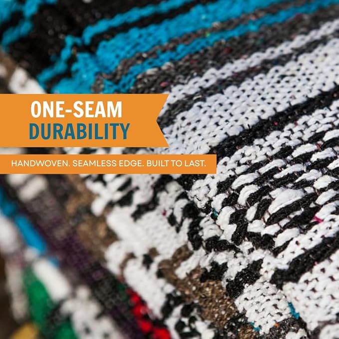 Large Mexican Blanket in Orange — Handcrafted Serape Falsa Yoga Blanket (73” x 48”) – Durable Throw for Camping Beach &amp Outdoor Use – Artisan Craft Made in Mexico from Recycled Fibers
