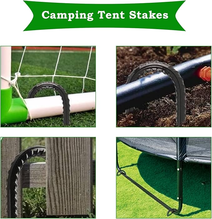 20 Pieces 12-Inch Metal Garden Ground Stakes Galvanized Steel J Shape Hook Rebar Stakes Heavy Duty Tent Stake Chain Link Fence Stake for Outdoor Lawn Decorations Black