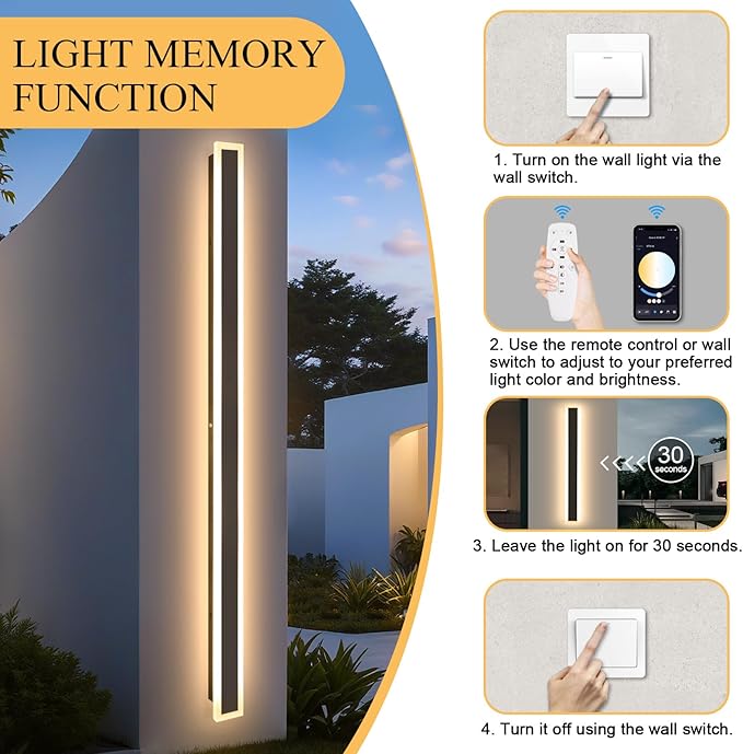 Modern Outdoor Wall Light 71 Inch 3000K-6000K Dimmable Outdoor Wall Lights IP65 Waterproof Black Exterior Sconces Wall Lighting for House Porch Garage Patio Garden