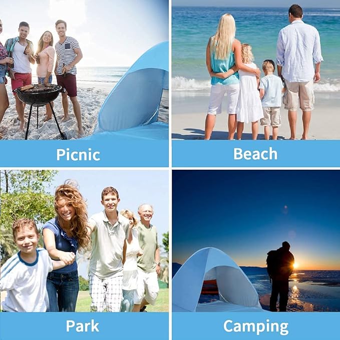 Pop Up Beach Tent – for 3-4 Person UPF 50+ UV Sun Protection Beach Shade Pop Up Sun Shelter with Carry Bag and Tent Stakes for Beach Park Camping (X-Large)
