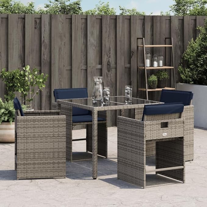 Patio Chairs with Cushions 4 pcs Gray Poly Rattan Outdoor Furniture Comfortable Seating Durable Garden Chairs with Removable Cushions for Patio Garden Lawn and Backyard