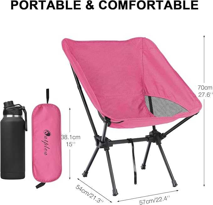 Lightweight Camping Chair with Carry Bag Portable Backpacking Chair with Side Pocket for Adults Women Folding Hiking Hunting Chairs for Lawn Fishing Beach Outdoor Travel Pink