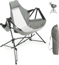 Hammock Folding Camping Chair - Outdoor Portable Swing Camp Chairs with Stand Adults Rocking Swinging Chair for Beach Lawn Patio (Grey)