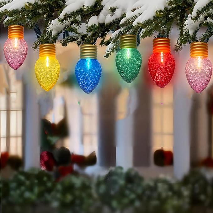 Jumbo Christmas Lights String16FT C7 Giant Christmas Lights Decorations Connectable Hanging Lights with 10 Multicolor Strawberry Big Bulb for Roof Yard Garden Outside Decor