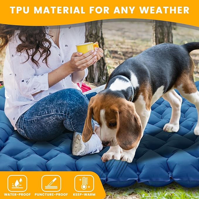 Sleeping Pad for Camping 2 Person Double Camping Pad with Built-in Foot Pump and Pillow Inflatable 4in Extra-Thick Ultralight Air Mattress for Backpacking Hiking Travel Tent Car Gift